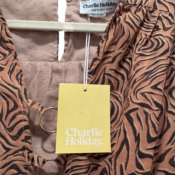 NWT Anthropologie Charlie Holiday Whitney Maxi Dress Cotton Animal Print Brown M - Picture 13 of 16